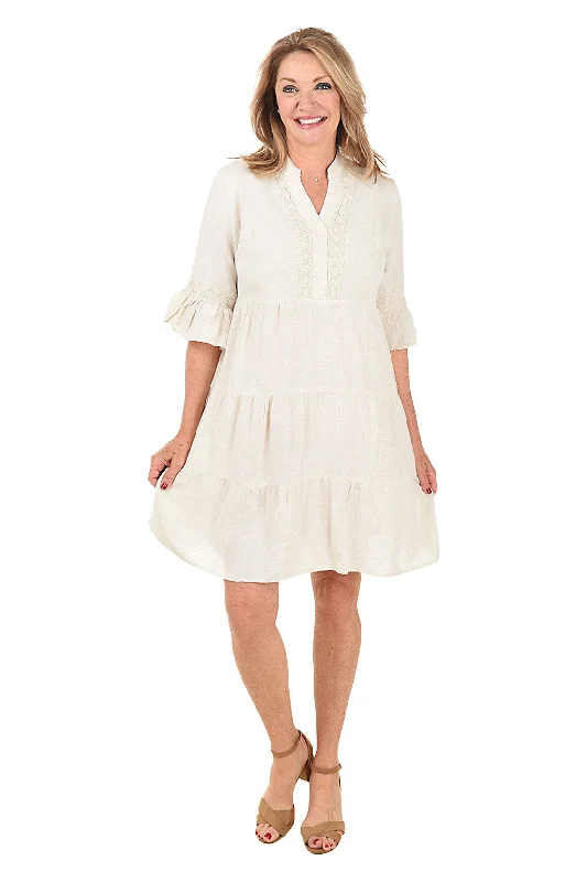 Lace Trim Tiered Flax Dress