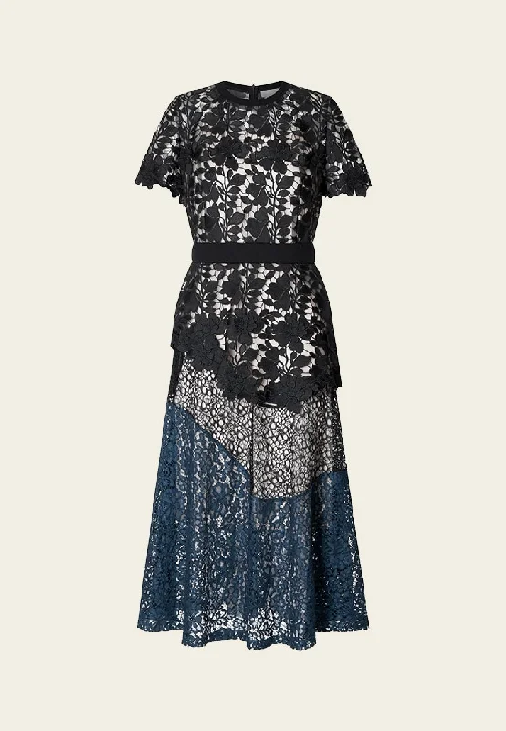 Black Patchwork Lace Cocktail Dress