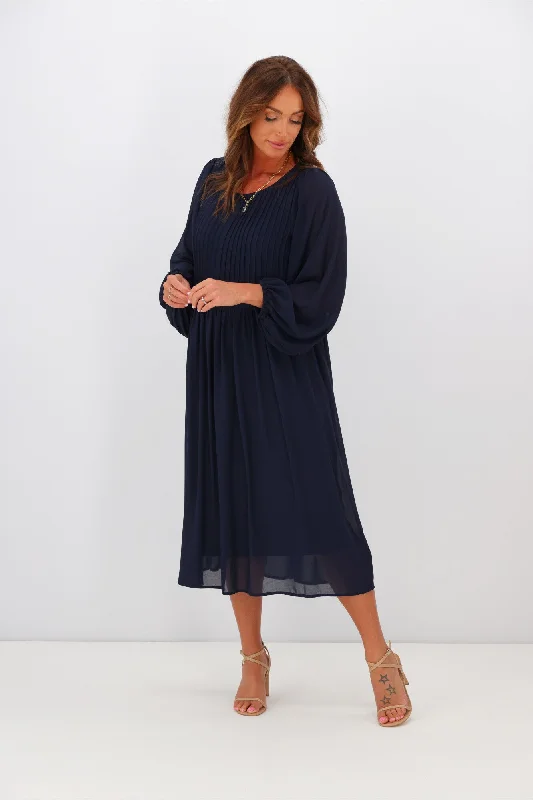 Jane James Lillian Pintuck Dress Midnight