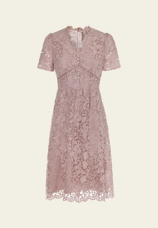 V-neck Puff-sleeve Lace Dress