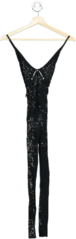 White Fox Black Rhinestone Jumpsuit One Size