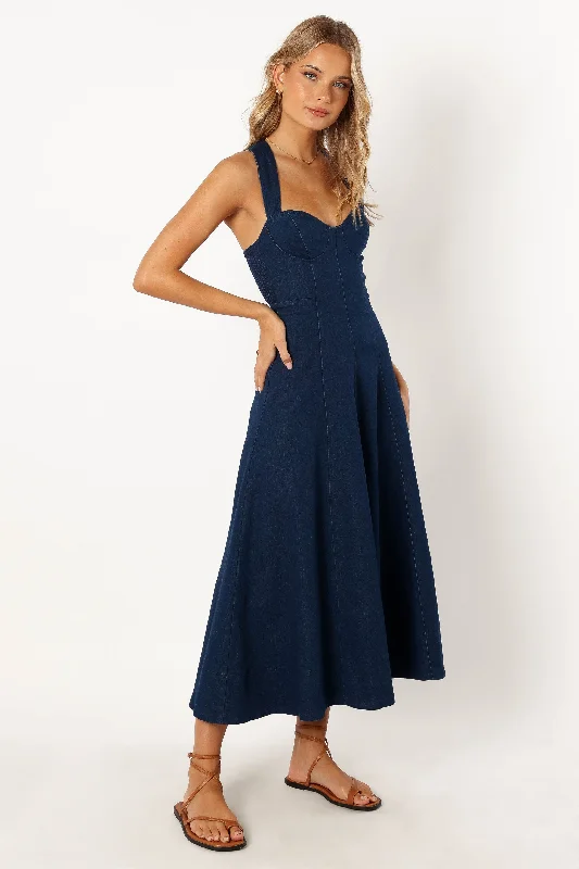 Everly Crossback Midi Dress - Denim