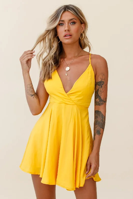 Secret Place Strappy Tie Back Party Dress Yellow