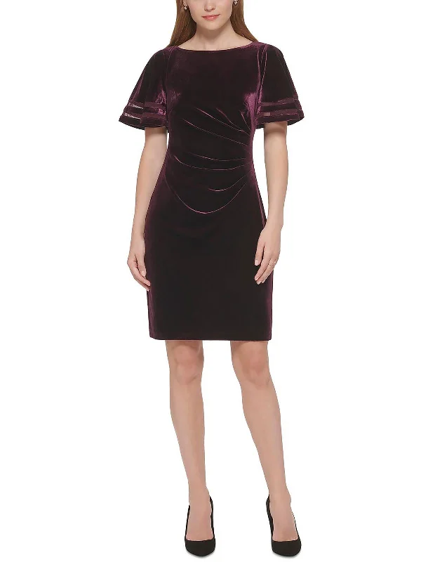 Womens Velvet Midi Cocktail and Party Dress