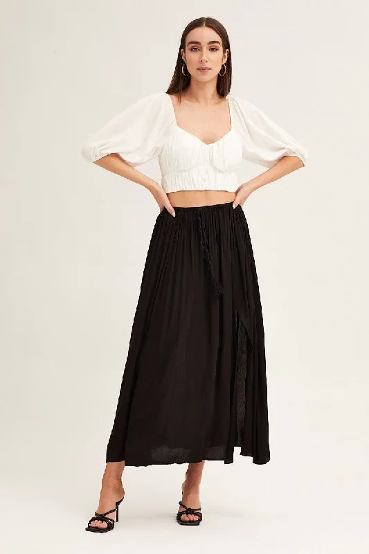 Black Maxi Skirt Elastic Detail Split