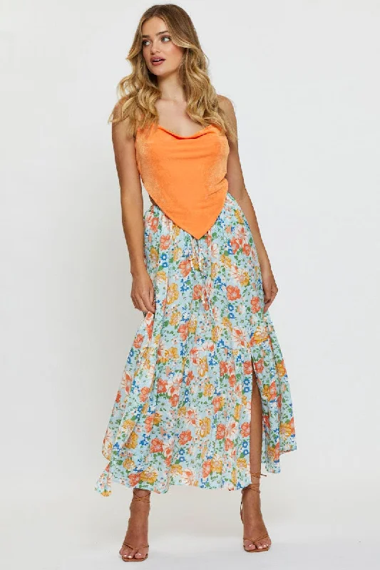 Print High Waist Maxi Skirt