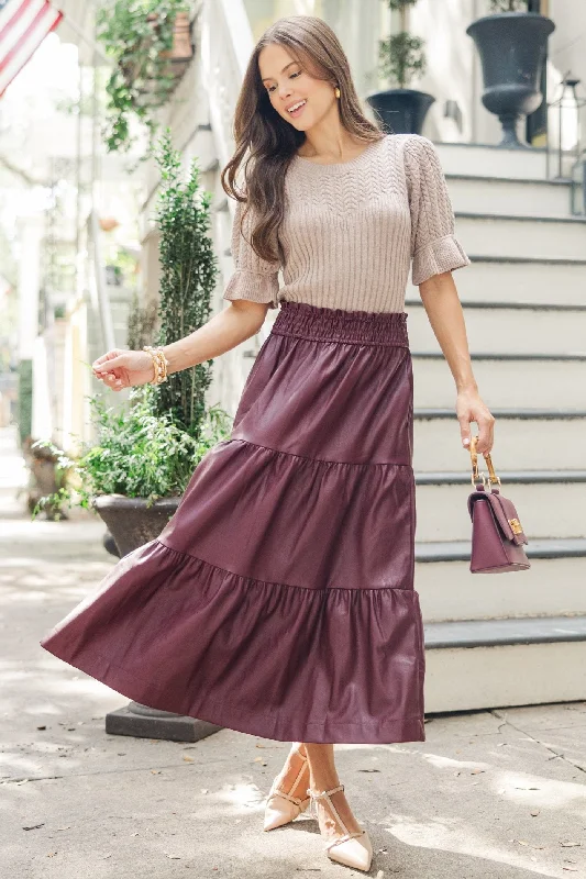 Fate: Where You Belong Burgundy Red Faux Leather Midi Skirt