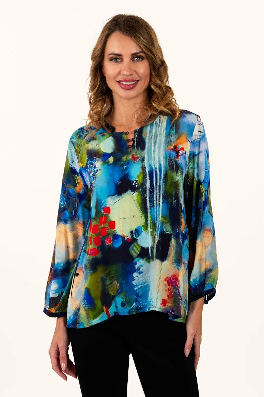 Lemon Grass Mixed Print Pullover Blouse