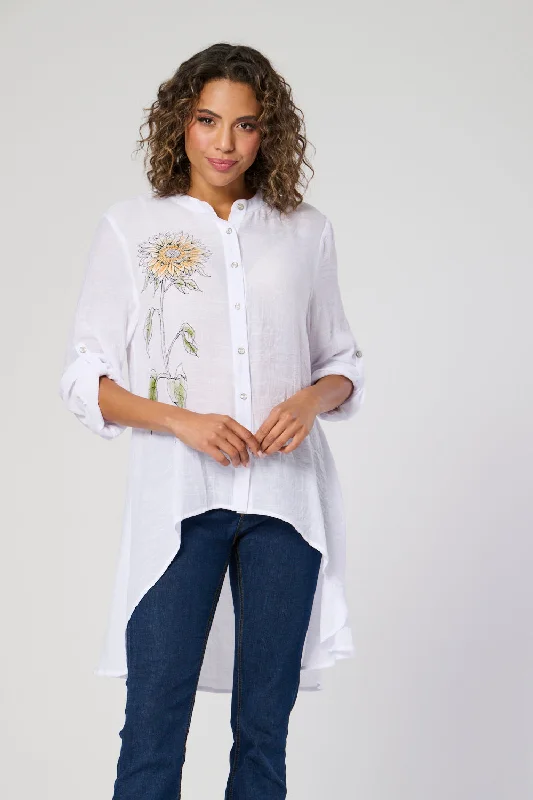 Saloos Dip Back Shirt with Floral Motif