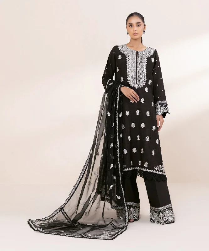 3 Piece - Embroidered Raw Silk Suit