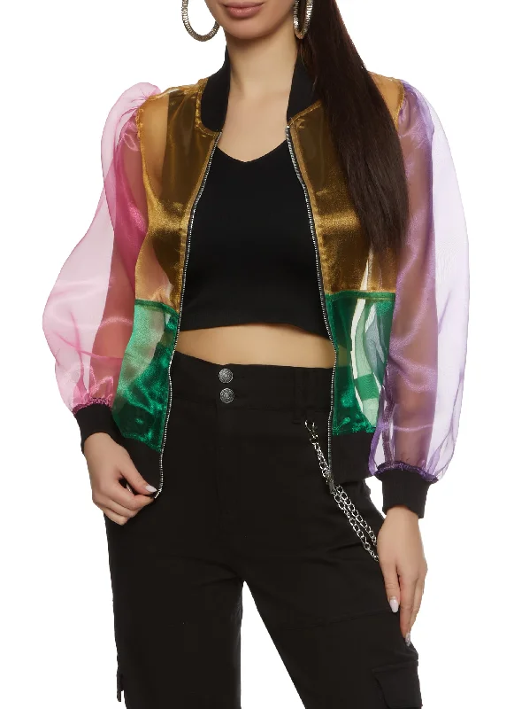 Color Block Organza Bomber Jacket