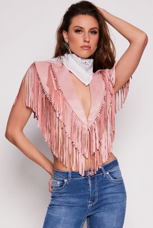 Faux Suede Fringe Bolero Vest