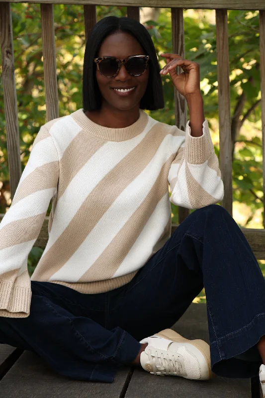 Ivory & Tan Stripe Heirloom Cotton Sweater