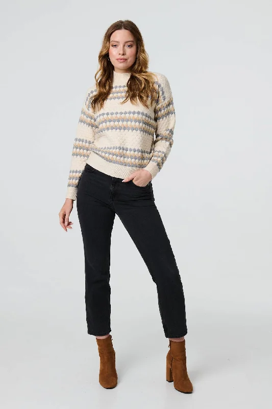 Textured Stripe Print High Neck Jumper