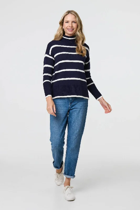 Striped Roll Neck Relaxed Jumper