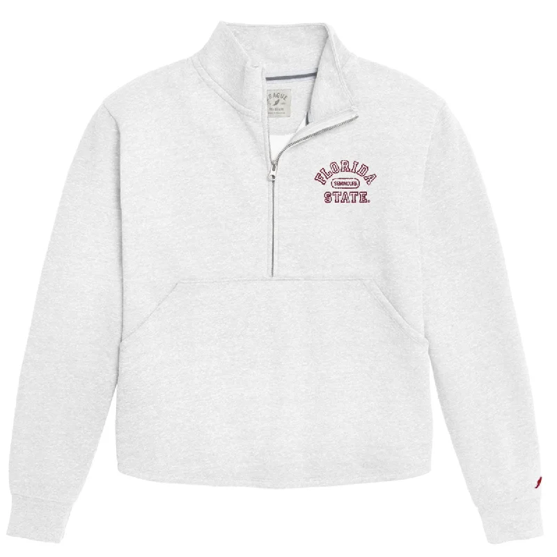 League Women's Florida State Seminoles Tri-blend Zip Pullover Fleece - Heather White