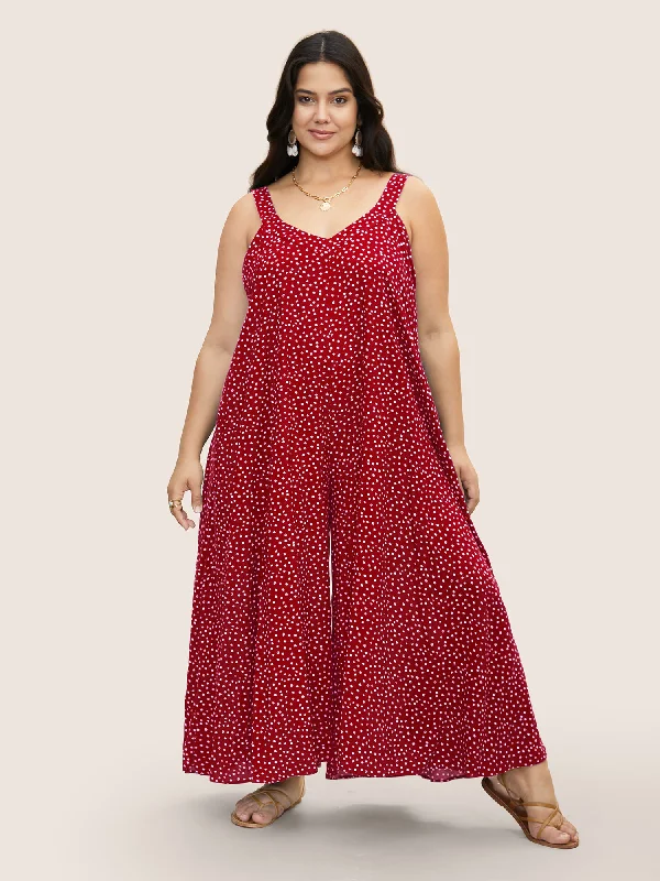 Polka Dot U Neck Wide Leg Jumpsuit