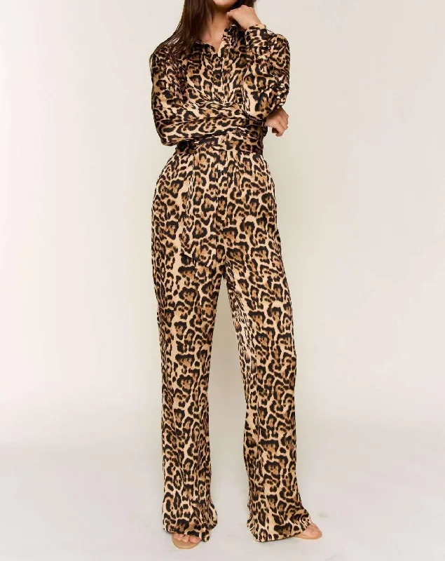 Wrap Tie Collar Longsleeve Jumpsuit In Animal