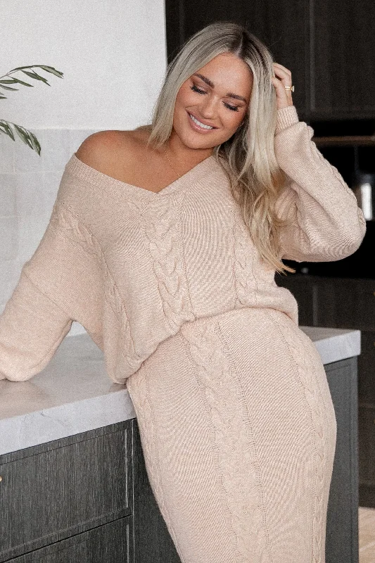 Aspen Cable Knit Sweater - Beige Marle