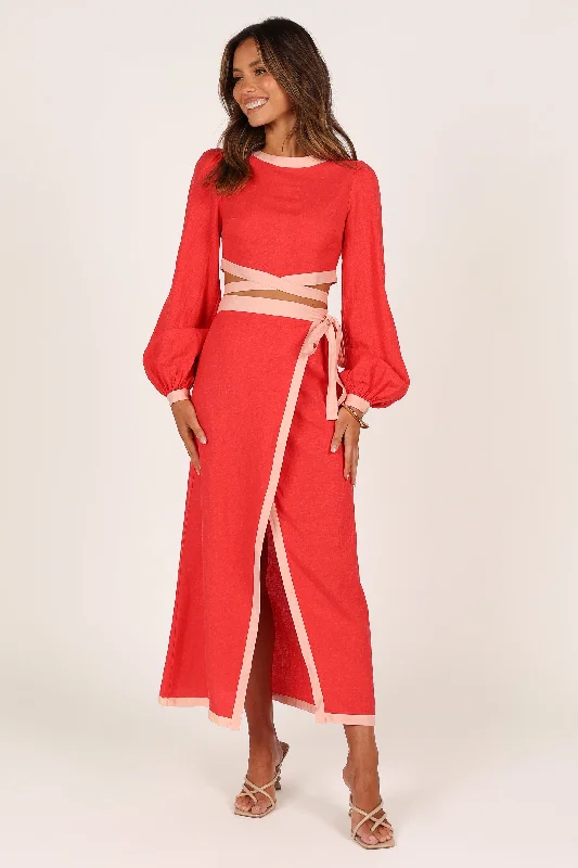 Maya Wrap Skirt Set - Red