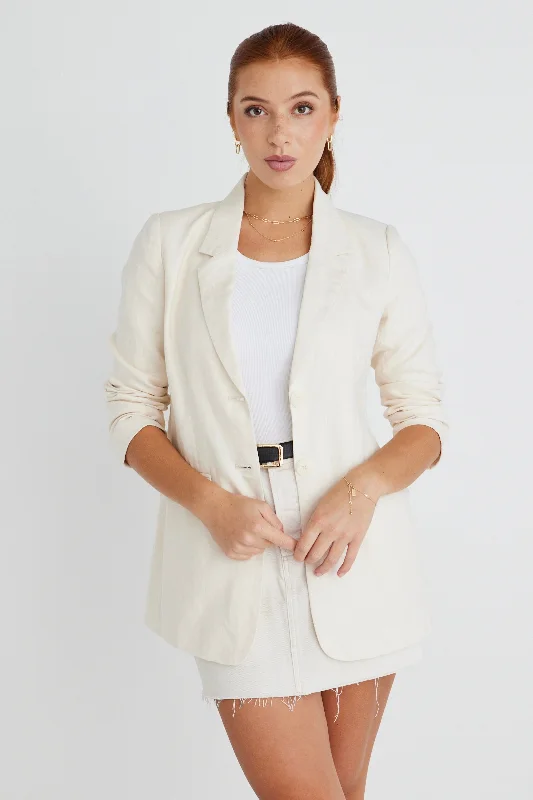 Aster Ivory Linen Single Breasted Longline Blazer